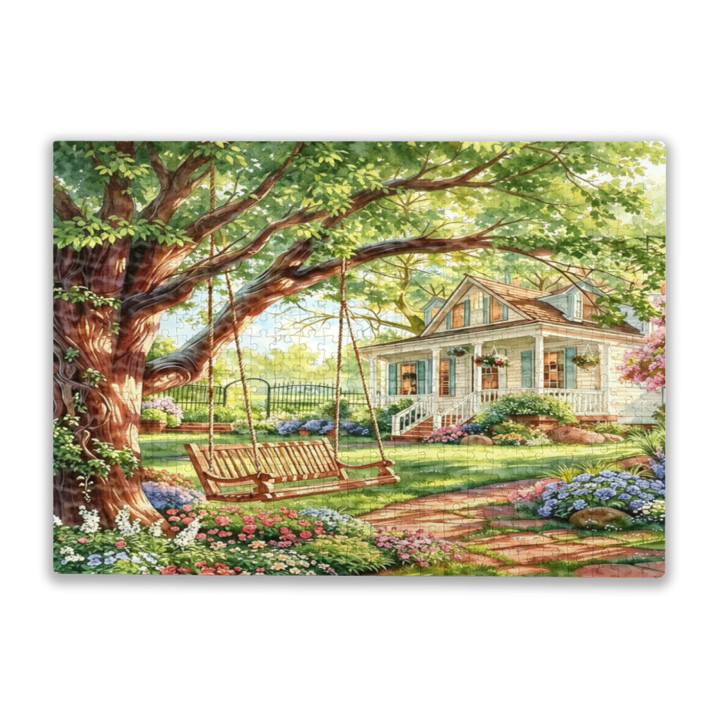 Peaceful Summer Yard Giant Tree Swing Country Villa Jigsaw Puzzle