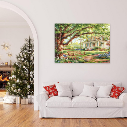 Peaceful Summer Yard Giant Tree Swing Country Villa Jigsaw Puzzle