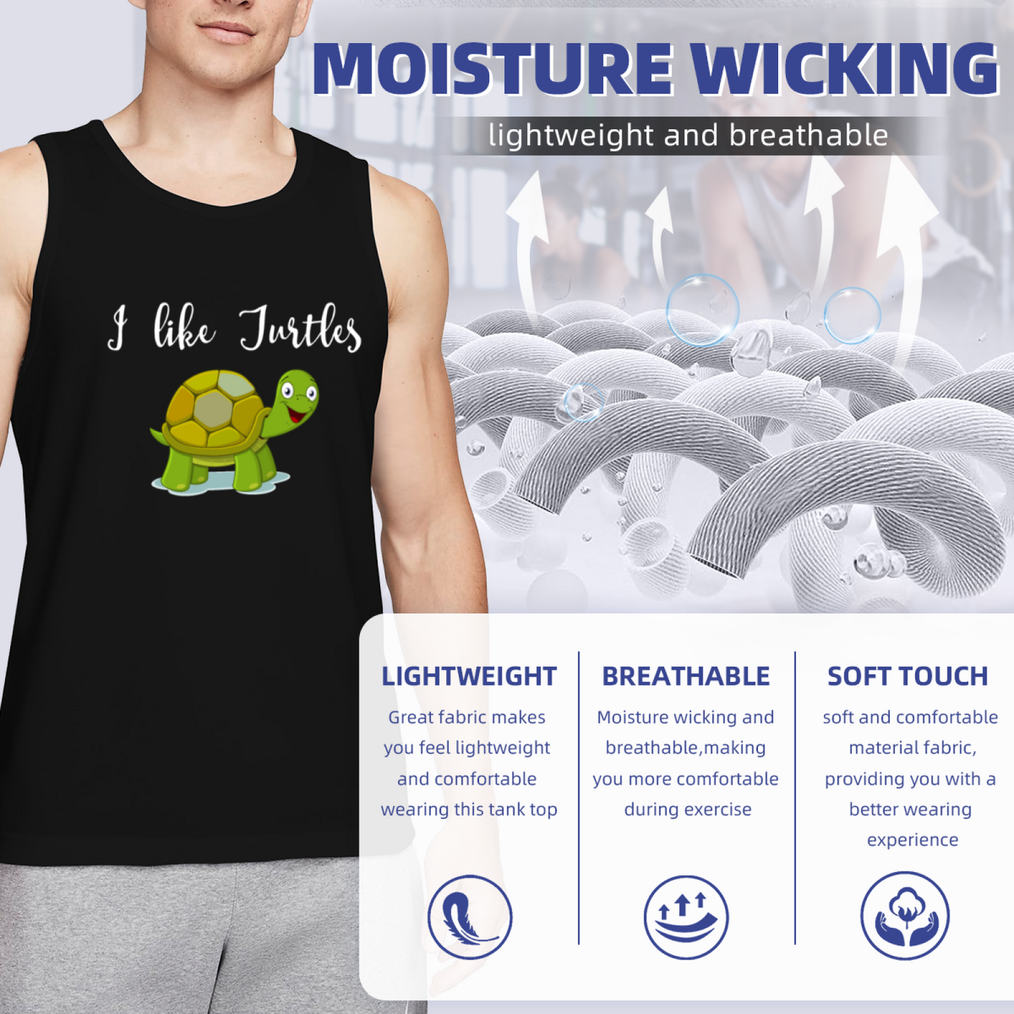 Cute Cartoon I Like Turtles Animal Lover Men Sleeveless Top