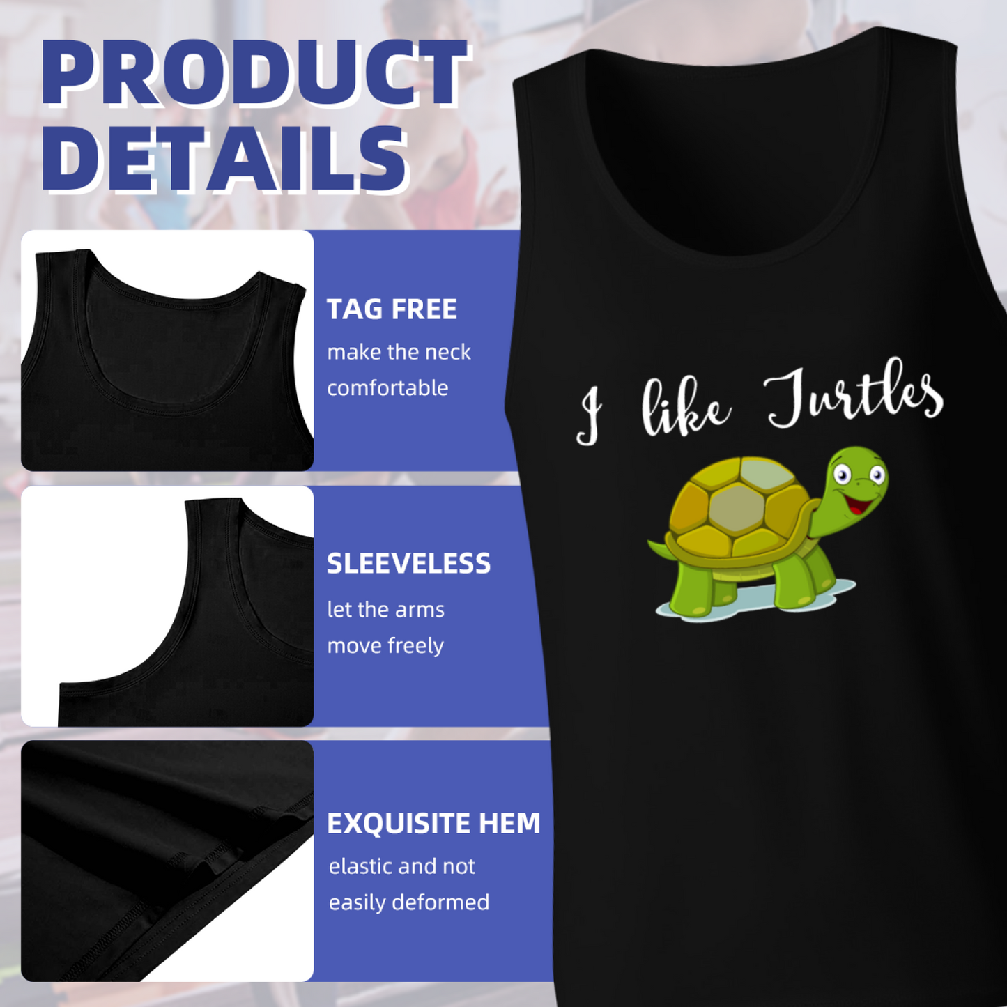 Cute Cartoon I Like Turtles Animal Lover Men Sleeveless Top