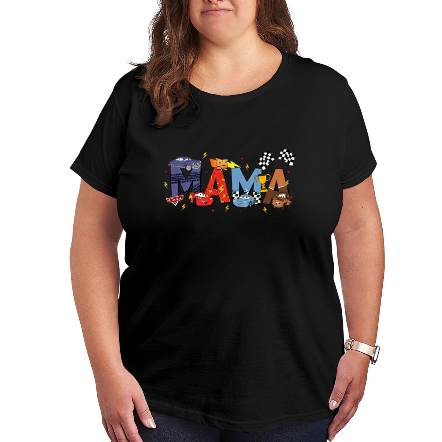 Cute Cars Racing MAMA Letter Mom Gift Plus Size Women's Printed T-Shirt