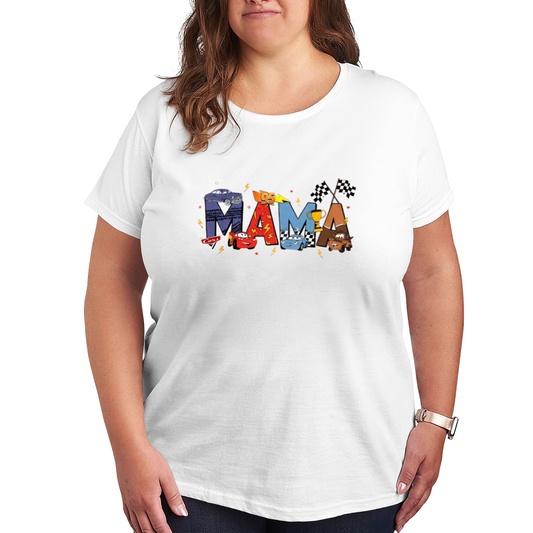 Cute Cars Racing MAMA Letter Mom Gift Plus Size Women's Printed T-Shirt