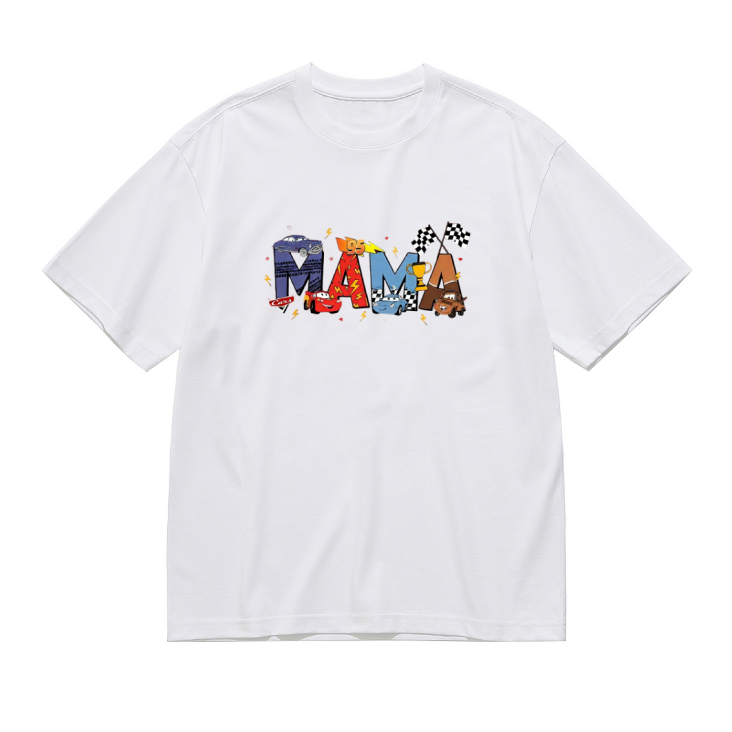 Cute Cars Racing MAMA Letter Mom Gift Plus Size Women's Printed T-Shirt