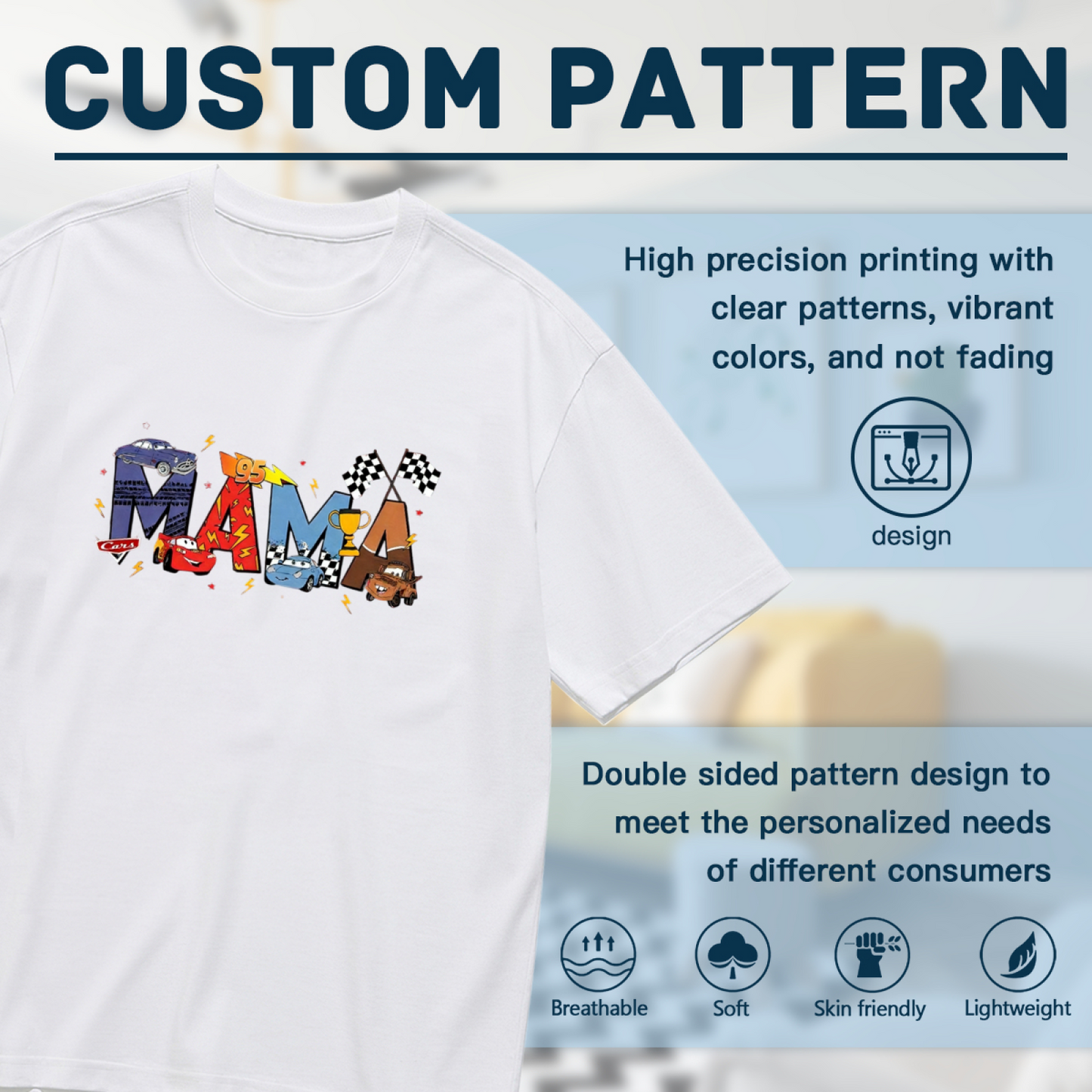 Cute Cars Racing MAMA Letter Mom Gift Plus Size Women's Printed T-Shirt