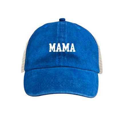 Classic Block MAMA Yellow Washed Mesh Trucker Cap, Timeless Mom Vintage Breathable Hat