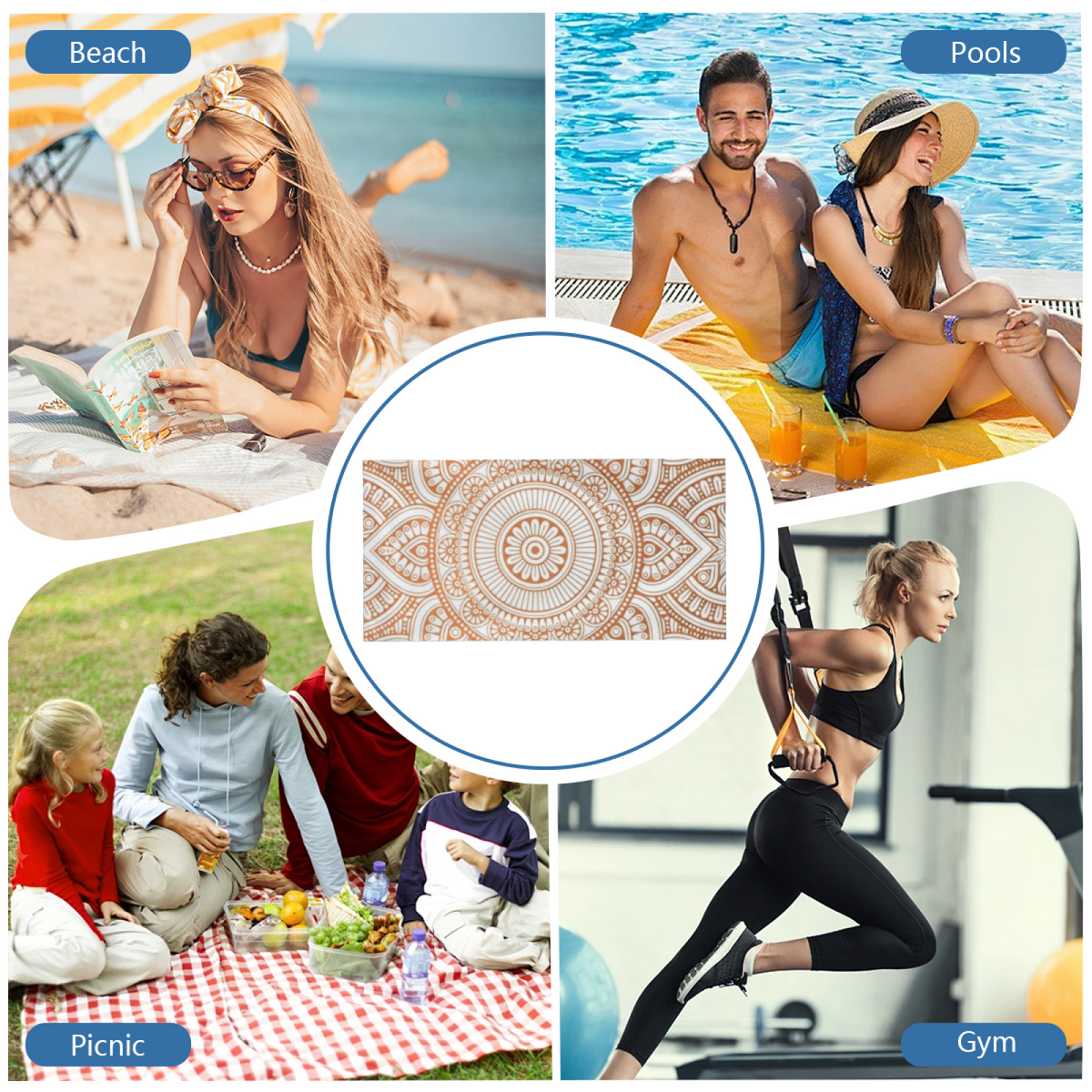 Vintage Neutral Terracotta Mandala Beach Towel, Fluffy Comfortable, Skin-Friendly and Super Absorbent