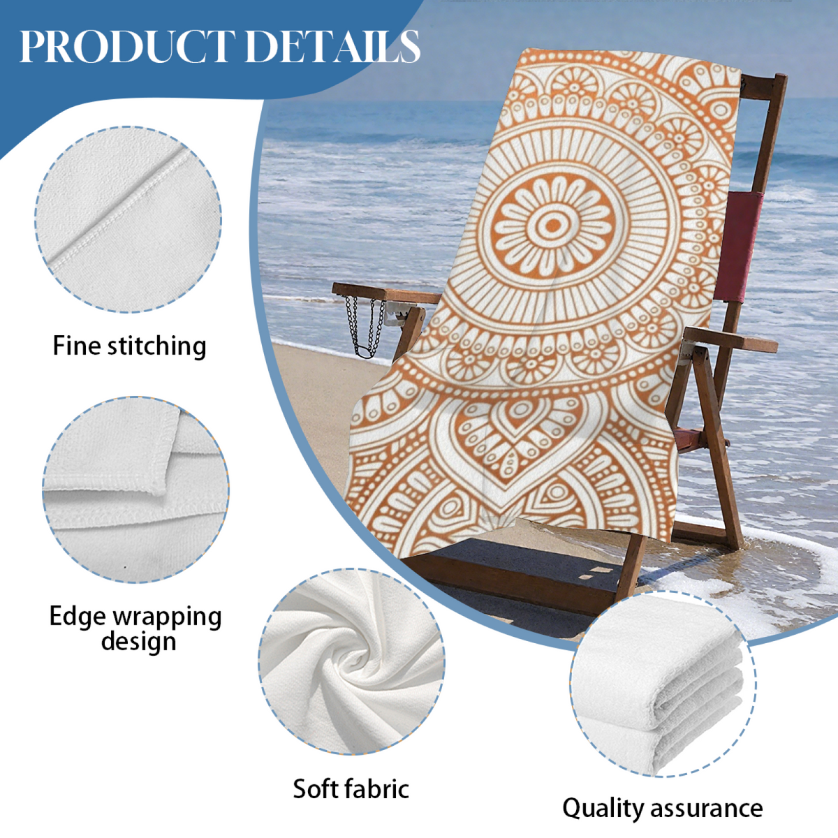 Vintage Neutral Terracotta Mandala Beach Towel, Fluffy Comfortable, Skin-Friendly and Super Absorbent