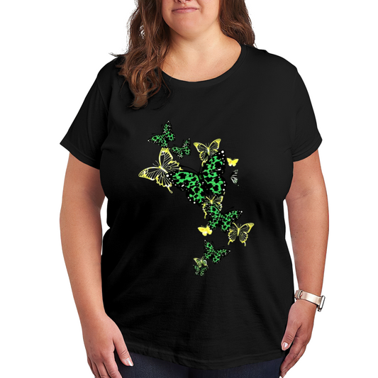 Vibrant Green Leopard Butterfly Fashion Plus Size Women Printed T-Shirt