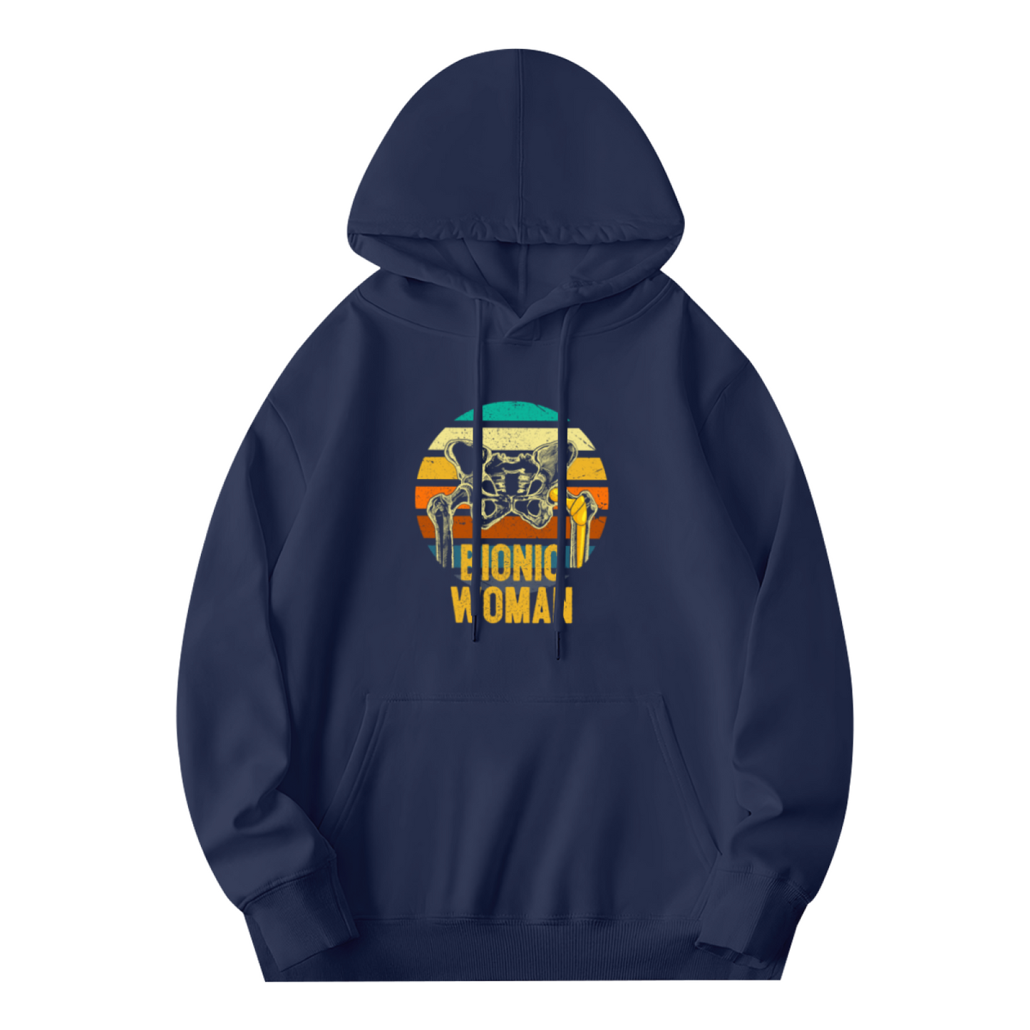 Retro Bionic Woman Navy Unisex Hoodie, All Day Soft Comfort
