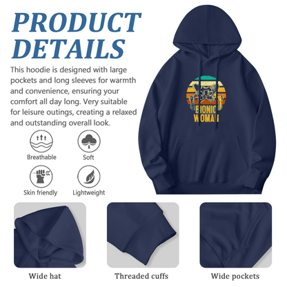 Retro Bionic Woman Navy Unisex Hoodie, All Day Soft Comfort