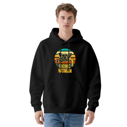 Retro Bionic Woman Navy Unisex Hoodie, All Day Soft Comfort