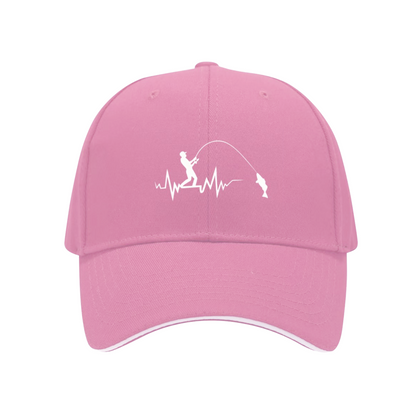 Heartbeat Fisherman & Fish Navy Sandwich Brim Baseball Cap, Fishing Lover Casual Hat