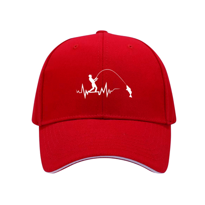 Heartbeat Fisherman & Fish Navy Sandwich Brim Baseball Cap, Fishing Lover Casual Hat