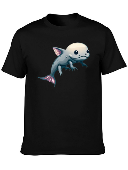 Axolotl Cartoon Graphic Tee - Black Cotton Blend