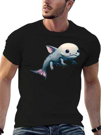 Axolotl Cartoon Graphic Tee - Black Cotton Blend