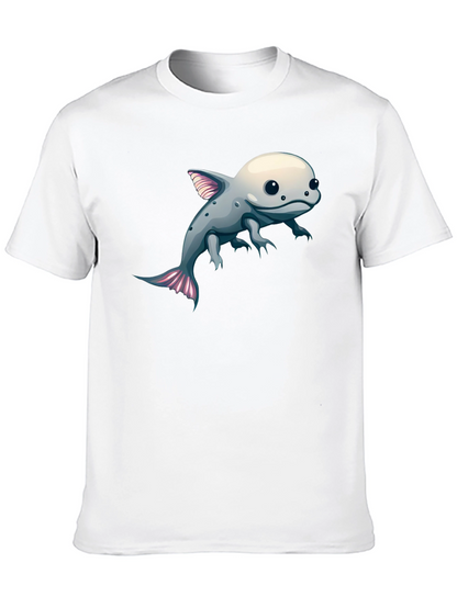 Axolotl Cartoon Graphic Tee - Black Cotton Blend