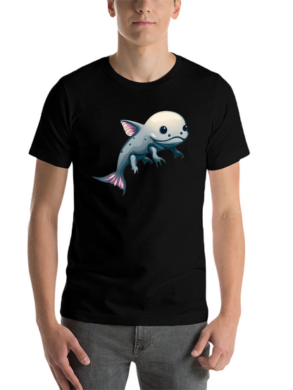 Axolotl Cartoon Graphic Tee - Black Cotton Blend
