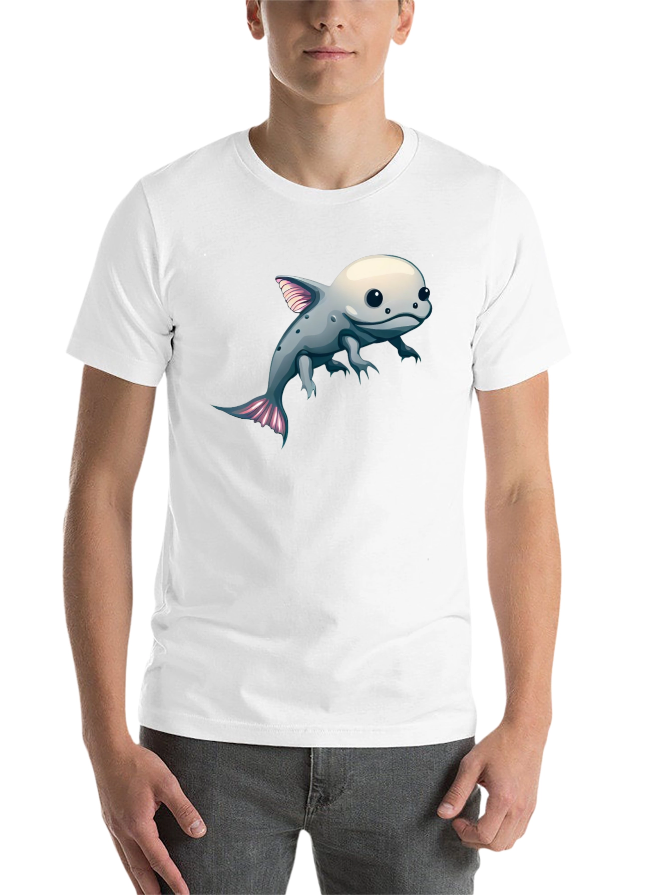 Axolotl Cartoon Graphic Tee - Black Cotton Blend