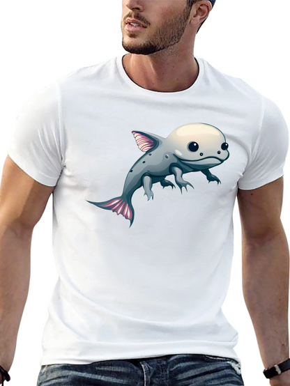 Axolotl Cartoon Graphic Tee - Black Cotton Blend