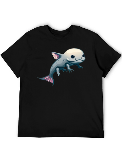 Axolotl Cartoon Graphic Tee - Black Cotton Blend