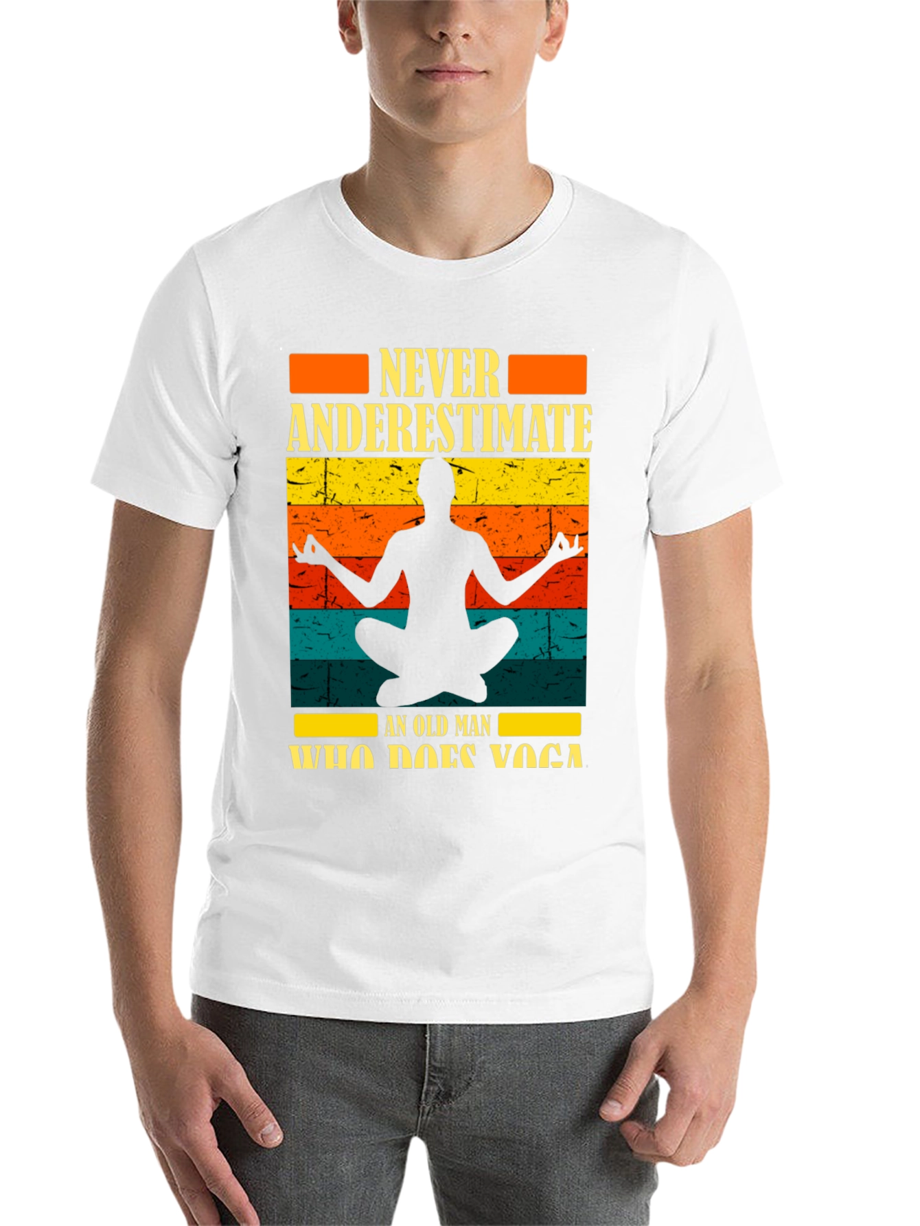 Never Underestimate Yoga Old Man Black T-Shirt
