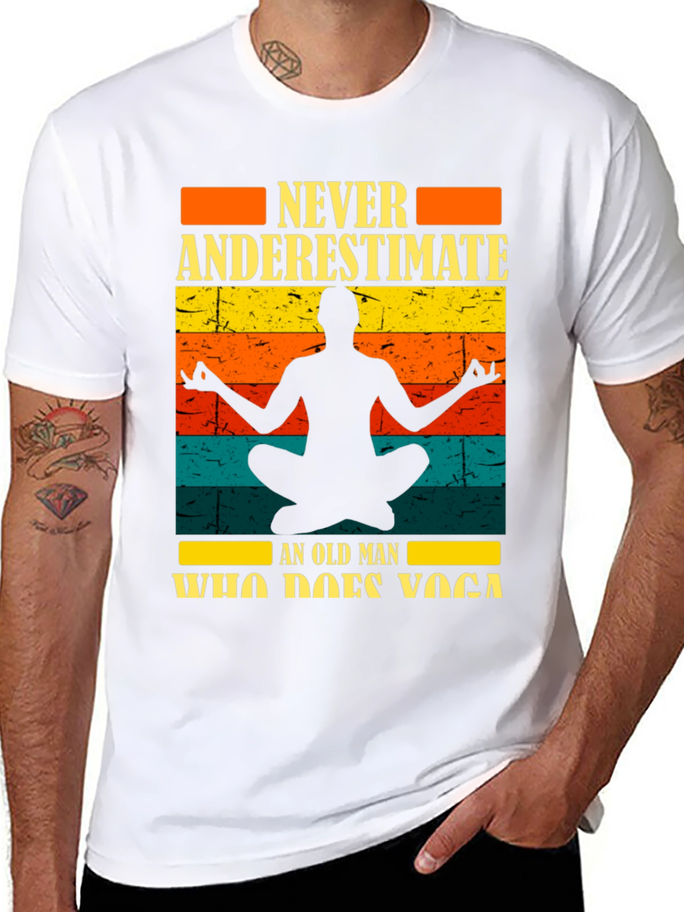 Never Underestimate Yoga Old Man Black T-Shirt