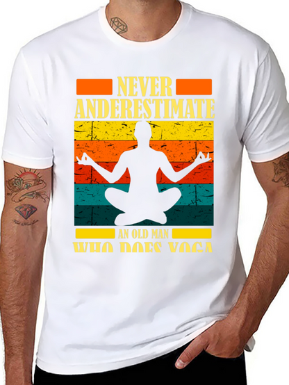 Never Underestimate Yoga Old Man Black T-Shirt