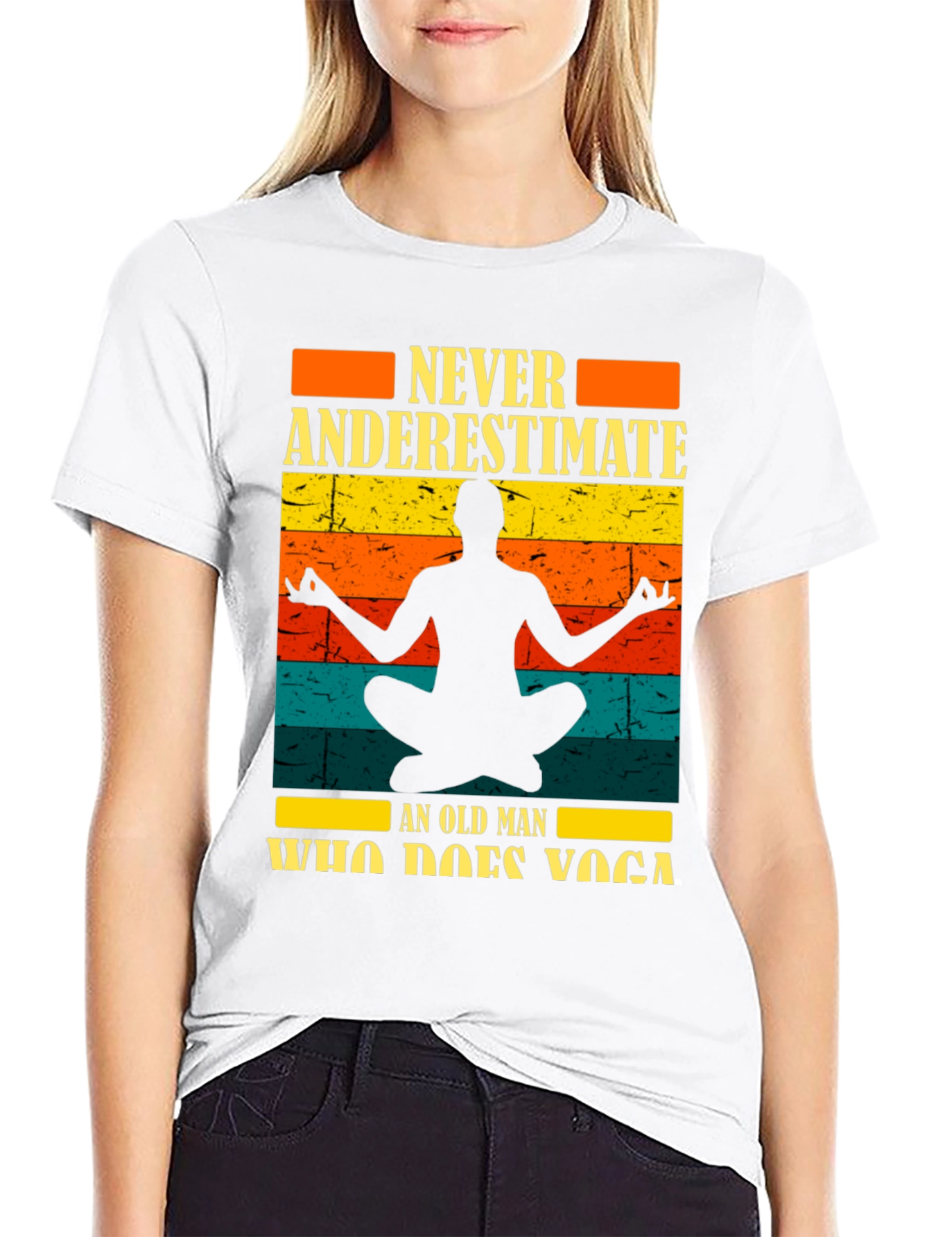 Never Underestimate Yoga Old Man Black T-Shirt