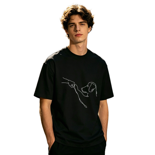Men's Minimal One Line Art Dog Handshake Animal Lover Simple T-Shirt