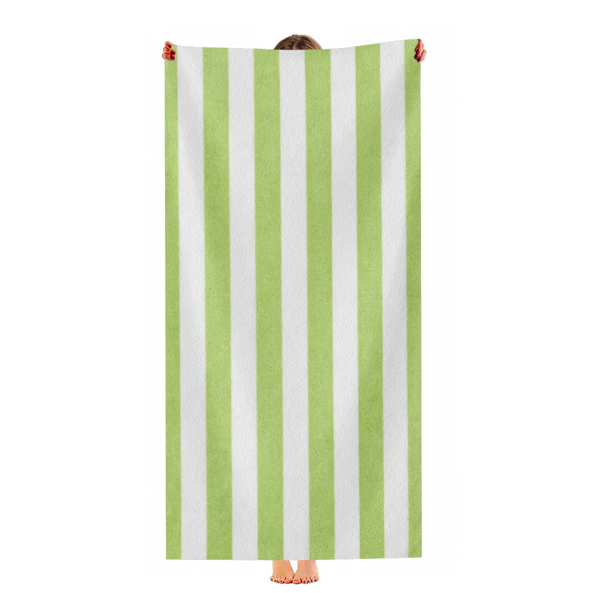 Fresh Light Green Vertical Striped Beach Towel, Incredibly Cozy & Fluffy, High Water Absorption, Various Length Options for Travel Seaside Gym Use