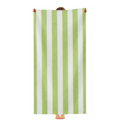 Fresh Light Green Vertical Striped Beach Towel, Incredibly Cozy & Fluffy, High Water Absorption, Various Length Options for Travel Seaside Gym Use