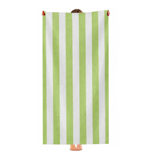 Fresh Light Green Vertical Striped Beach Towel, Incredibly Cozy & Fluffy, High Water Absorption, Various Length Options for Travel Seaside Gym Use
