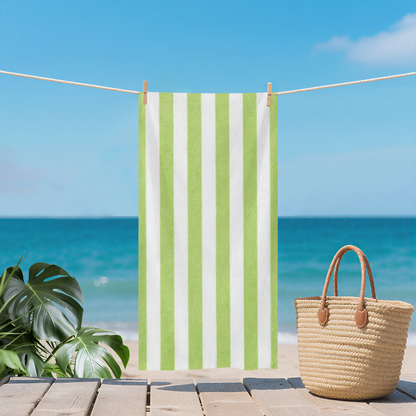 Fresh Light Green Vertical Striped Beach Towel, Incredibly Cozy & Fluffy, High Water Absorption, Various Length Options for Travel Seaside Gym Use