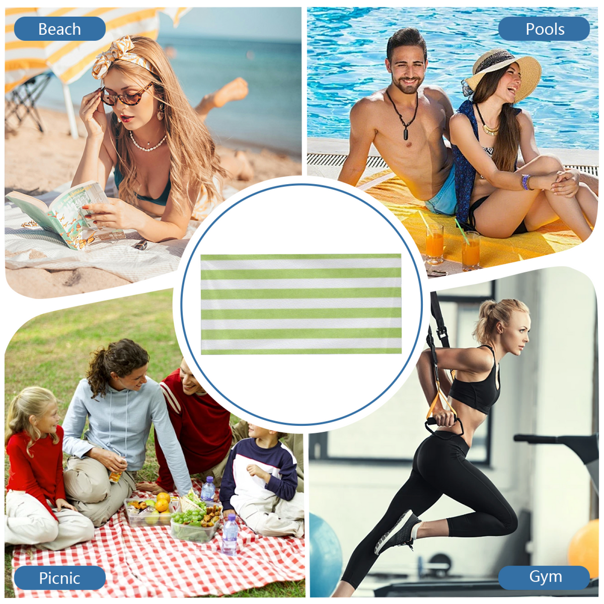 Fresh Light Green Vertical Striped Beach Towel, Incredibly Cozy & Fluffy, High Water Absorption, Various Length Options for Travel Seaside Gym Use