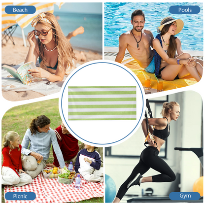 Fresh Light Green Vertical Striped Beach Towel, Incredibly Cozy & Fluffy, High Water Absorption, Various Length Options for Travel Seaside Gym Use