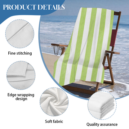 Fresh Light Green Vertical Striped Beach Towel, Incredibly Cozy & Fluffy, High Water Absorption, Various Length Options for Travel Seaside Gym Use