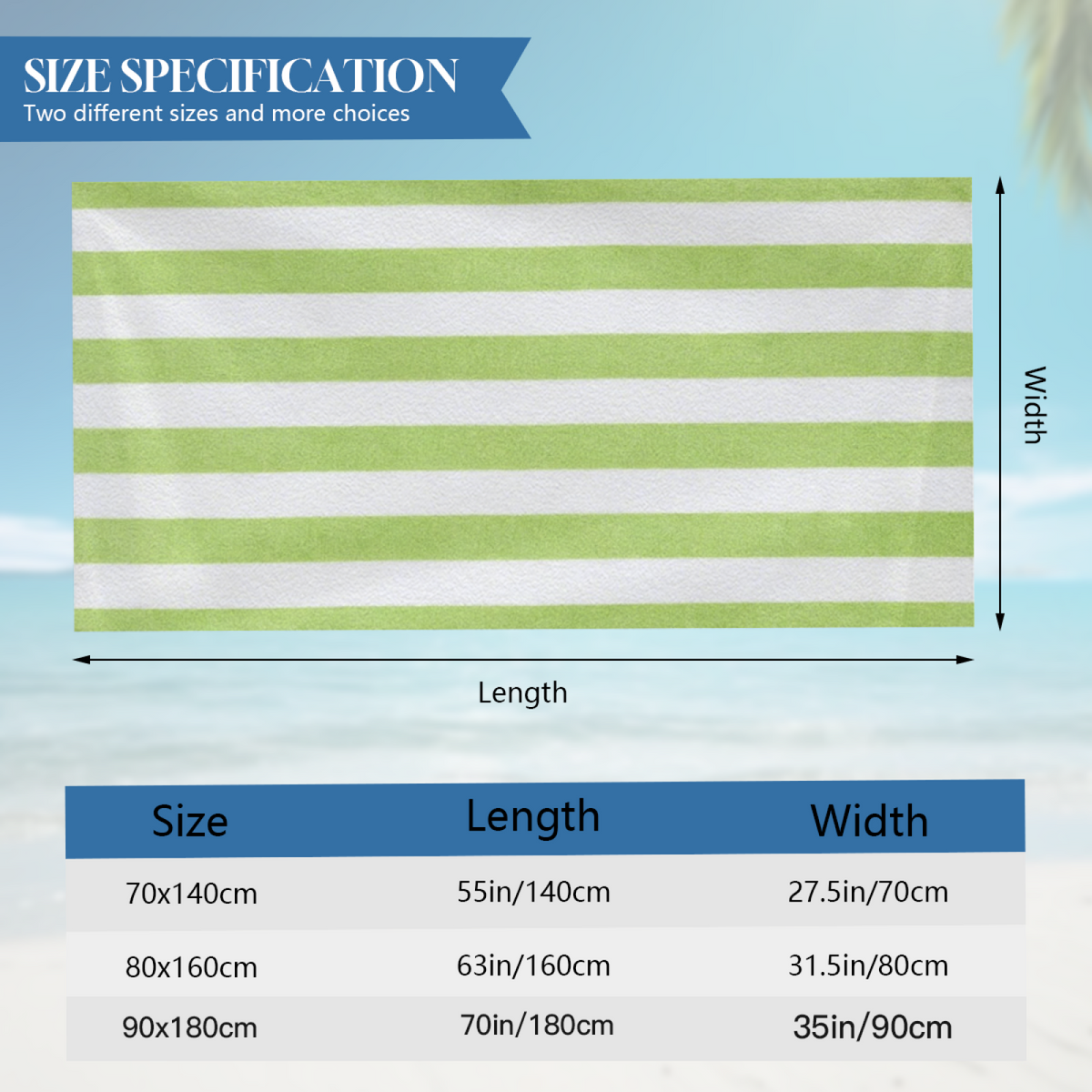 Fresh Light Green Vertical Striped Beach Towel, Incredibly Cozy & Fluffy, High Water Absorption, Various Length Options for Travel Seaside Gym Use