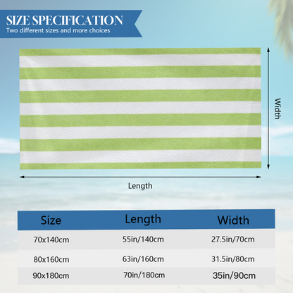 Fresh Light Green Vertical Striped Beach Towel, Incredibly Cozy & Fluffy, High Water Absorption, Various Length Options for Travel Seaside Gym Use