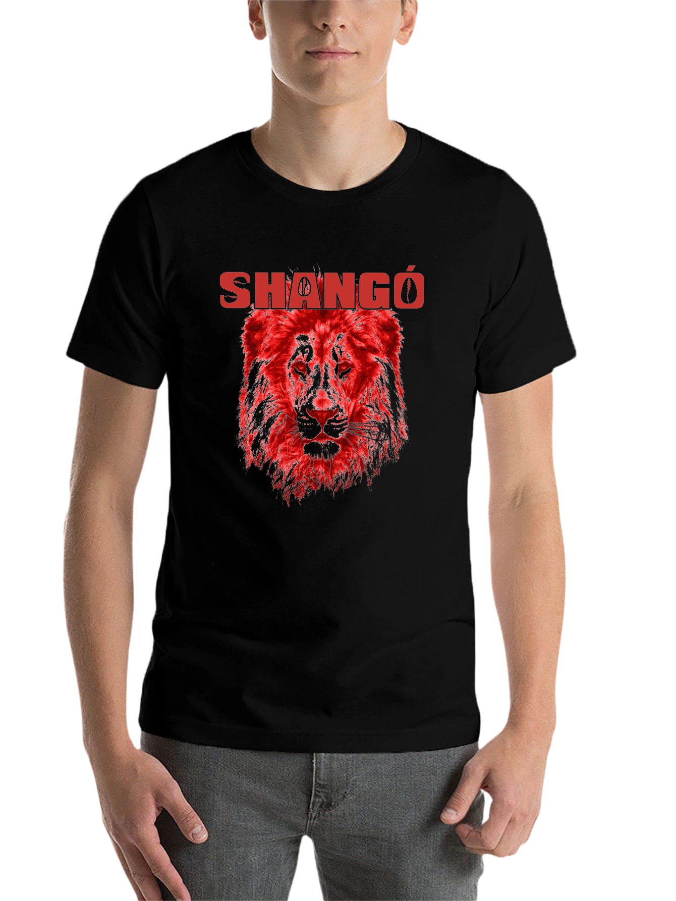 Shangó Lion Graphic T-Shirt - Bold Red Design