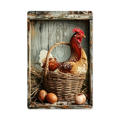 Cool Vintage Rooster & Hen Couple Retro Metal Tin Sign