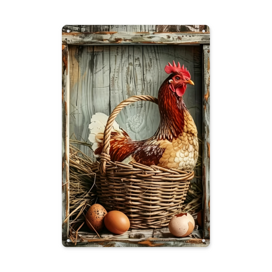 Cool Vintage Rooster & Hen Couple Retro Metal Tin Sign