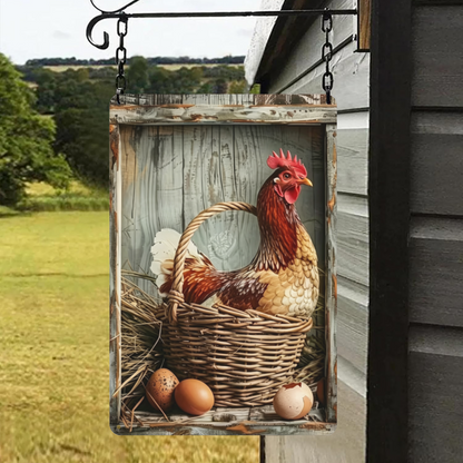 Cool Vintage Rooster & Hen Couple Retro Metal Tin Sign