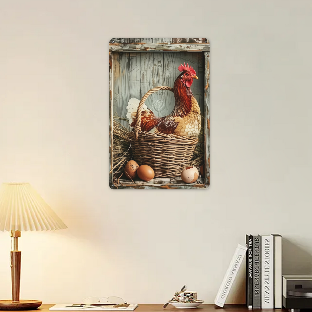 Cool Vintage Rooster & Hen Couple Retro Metal Tin Sign