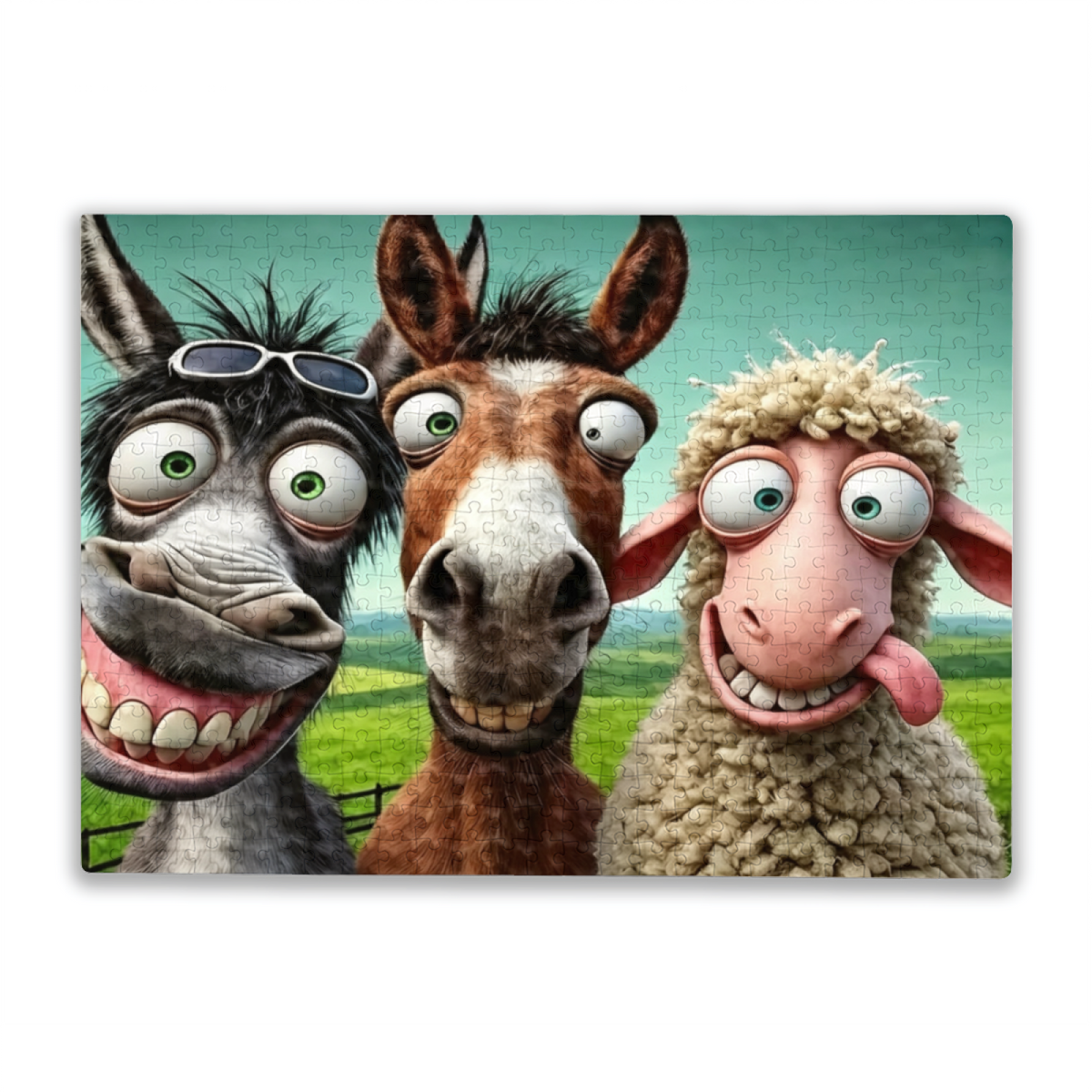 Funny Farm Donkey Horse Sheep Goofy Selfie Cartoon Puzzle | 300/500/1000 Pieces
