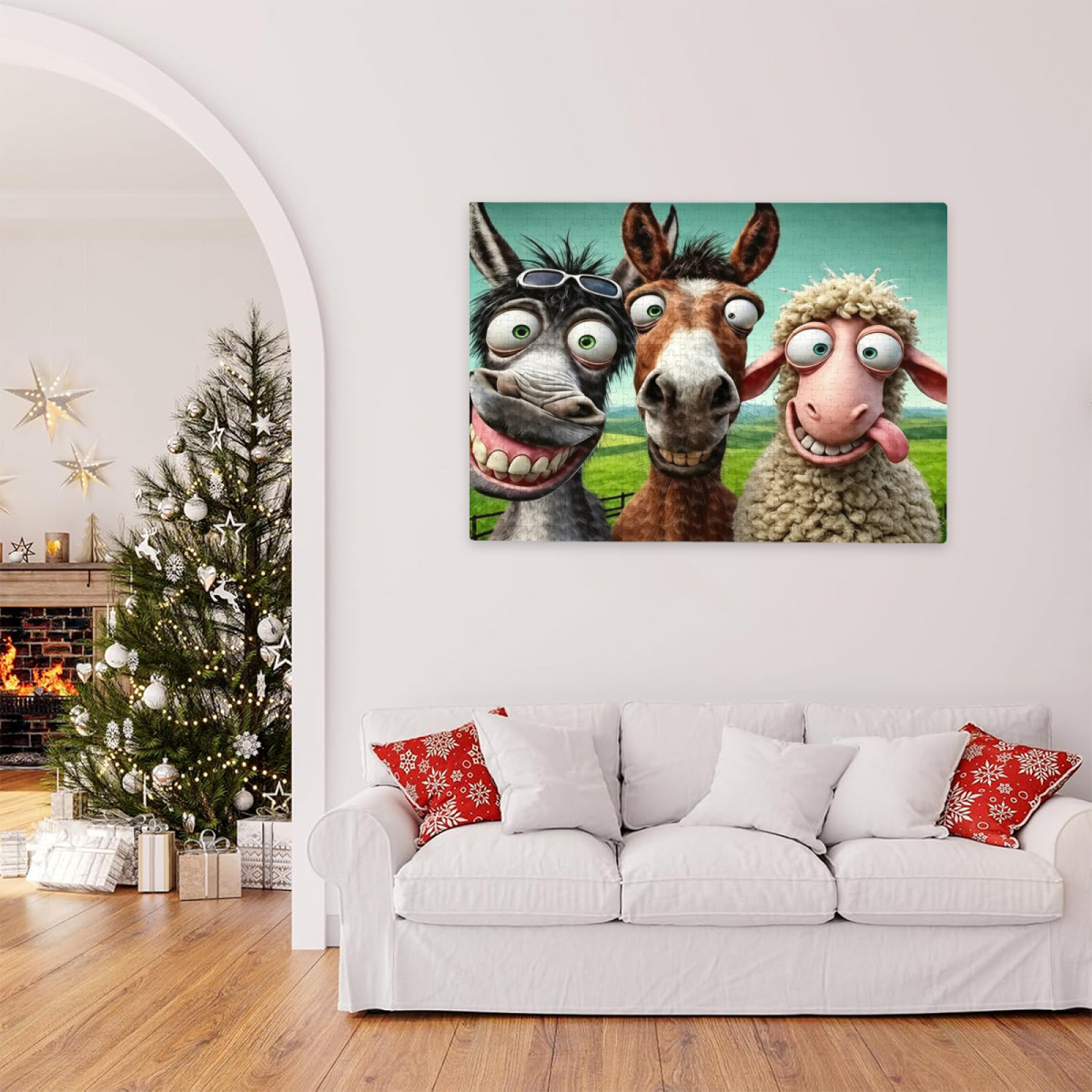 Funny Farm Donkey Horse Sheep Goofy Selfie Cartoon Puzzle | 300/500/1000 Pieces