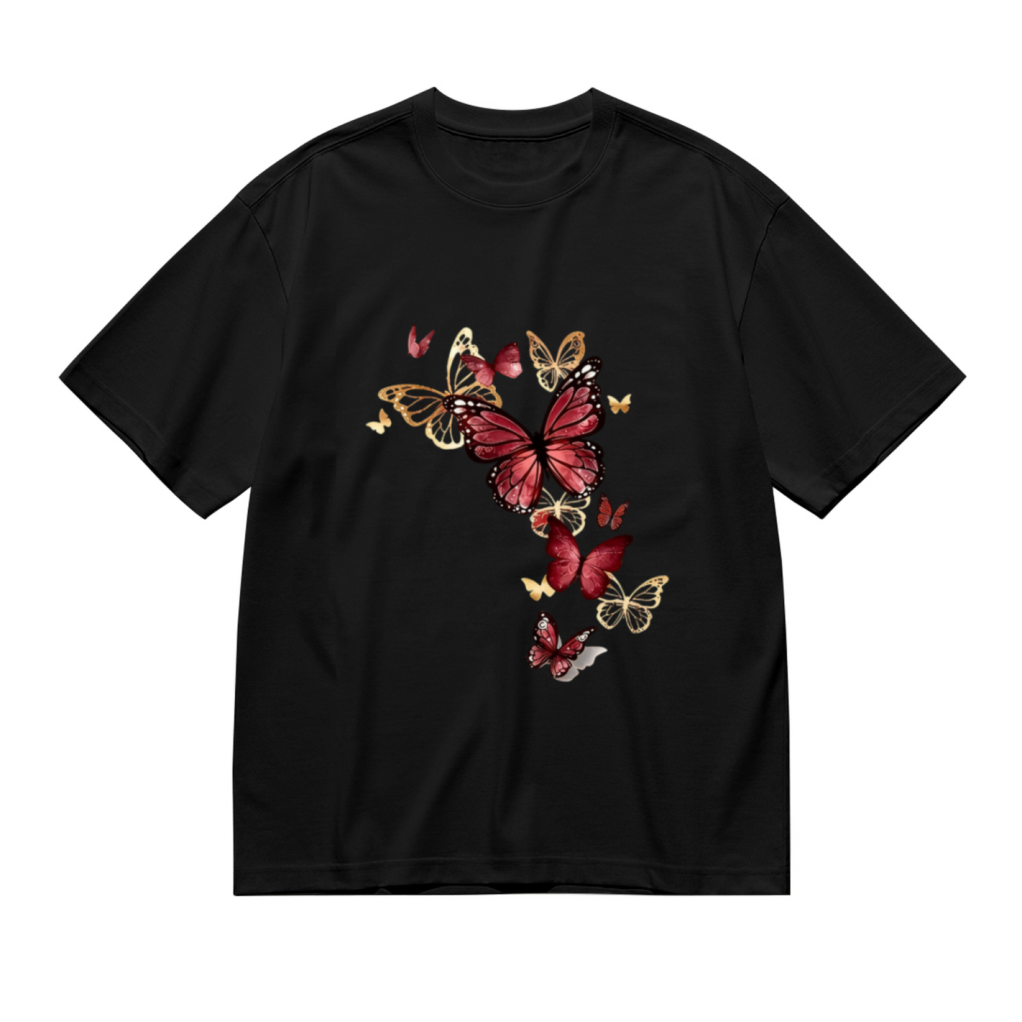 Elegant Red Gold Monarch Butterfly Romantic Art Plus Size Women Printed T-Shirt
