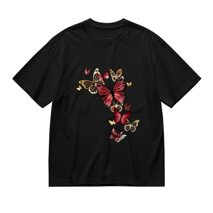 Elegant Red Gold Monarch Butterfly Romantic Art Plus Size Women Printed T-Shirt