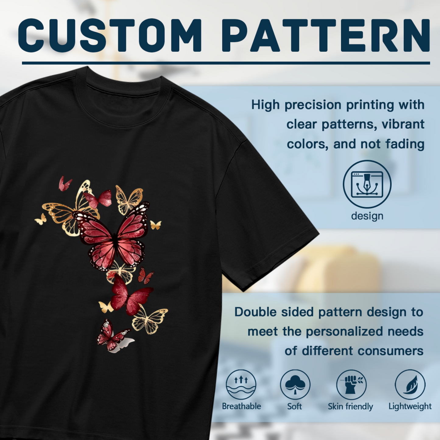 Elegant Red Gold Monarch Butterfly Romantic Art Plus Size Women Printed T-Shirt