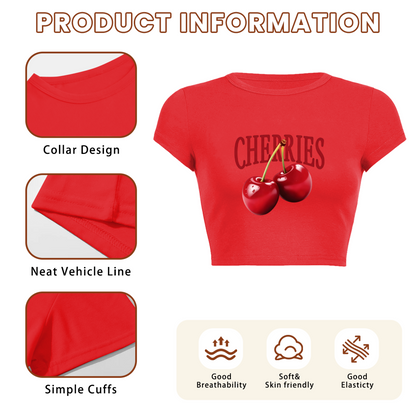 Juicy CHERRIES Fruit Print Vibrant Red Crop Top