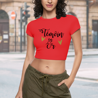 T¨¦moin en Or Gold Heart Bridesmaid Red Crop Tee